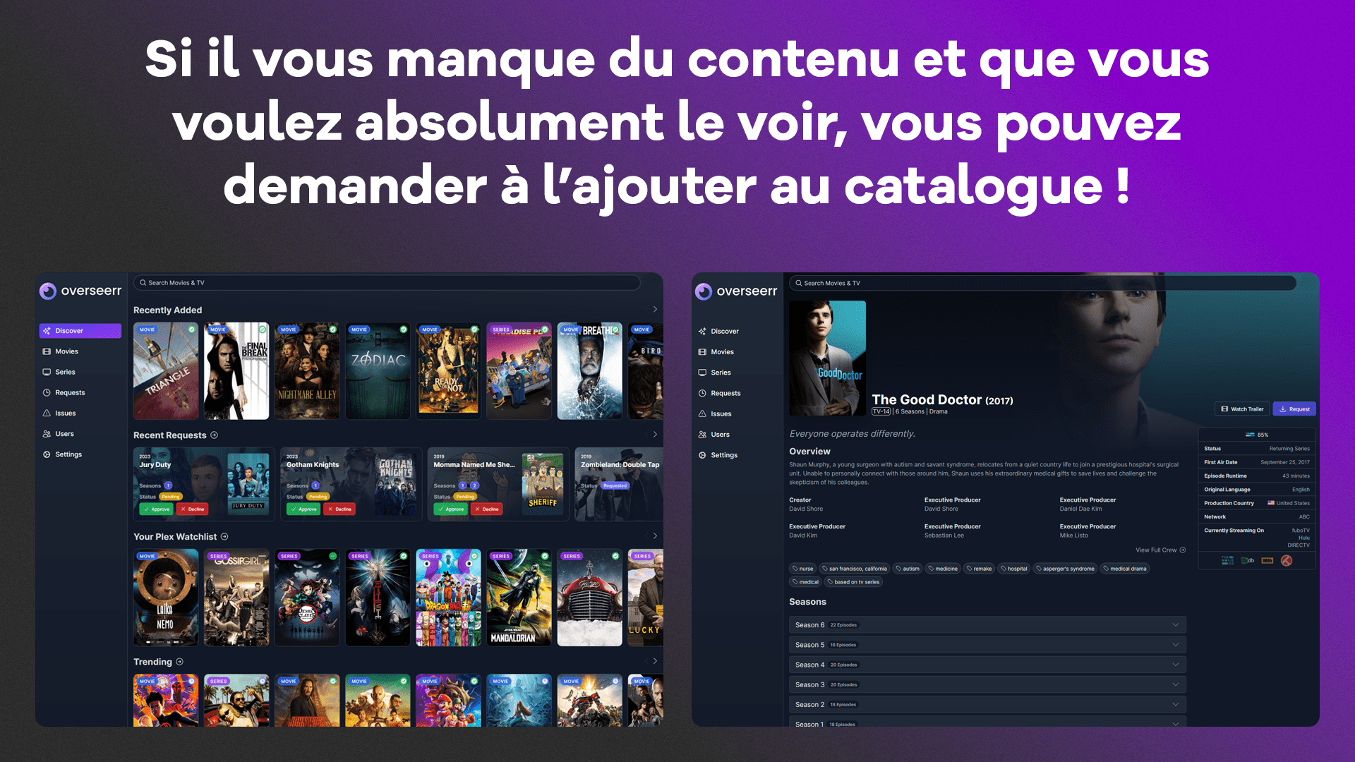 Interface de demandes d'ajout de contenu